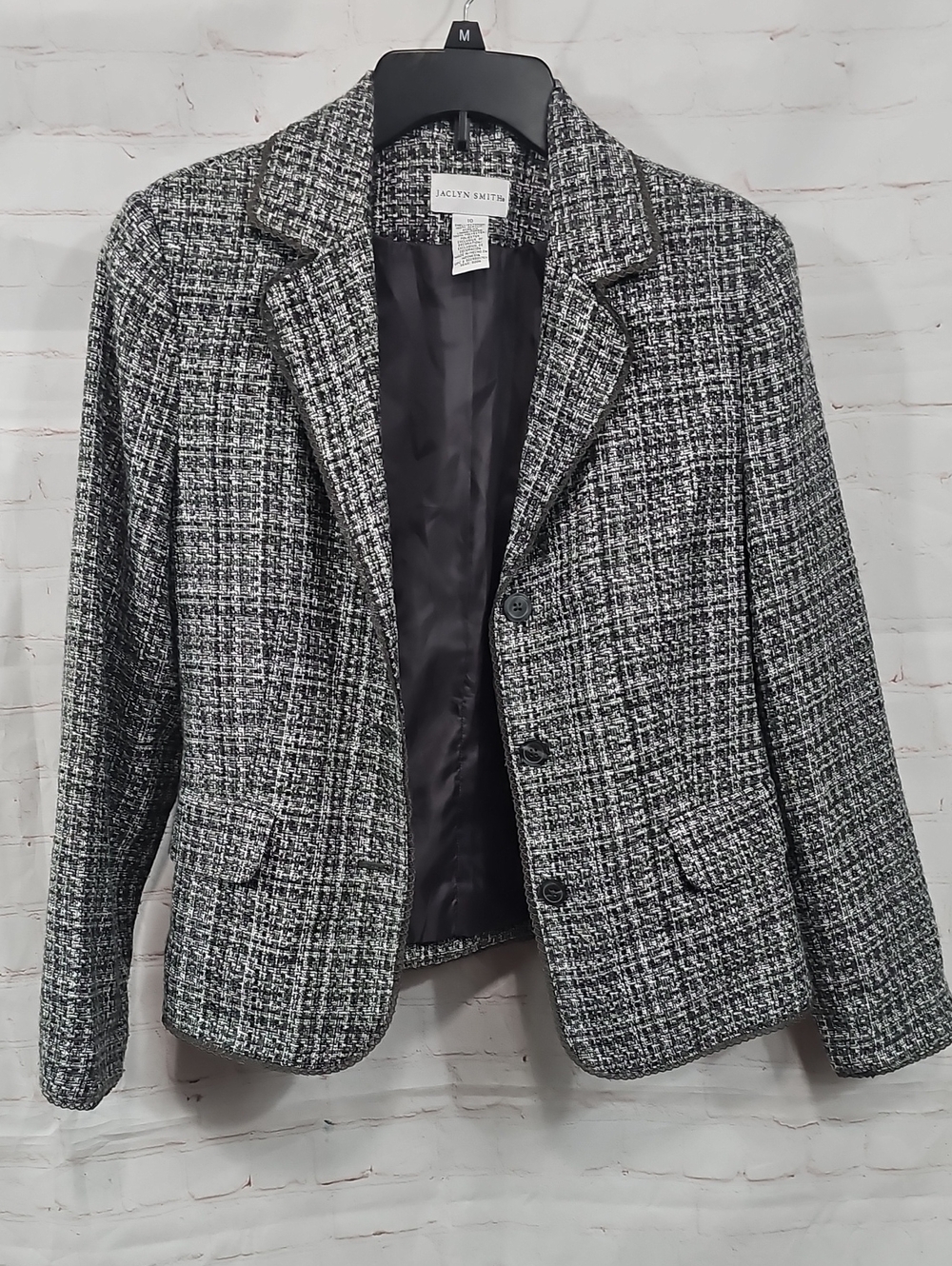 Jaclyn Smith Black & White Tweed Notch-Lapel Blazer